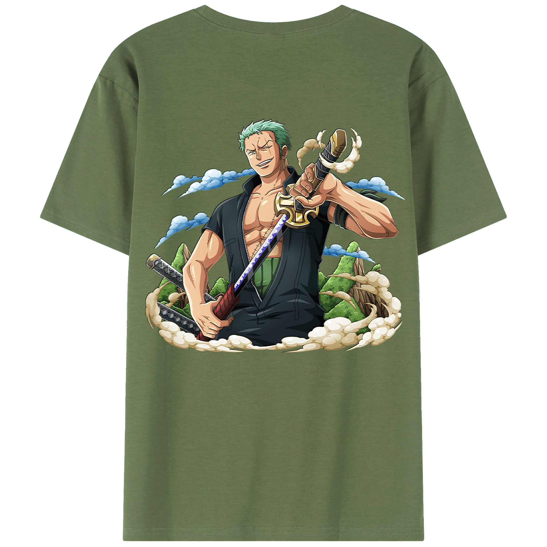 ワンピース ロロノア・ゾロ ONE PIECE Roronoa Zoro 綿100％ メンズ半袖Tシャツ（バックプリント） 通気性
